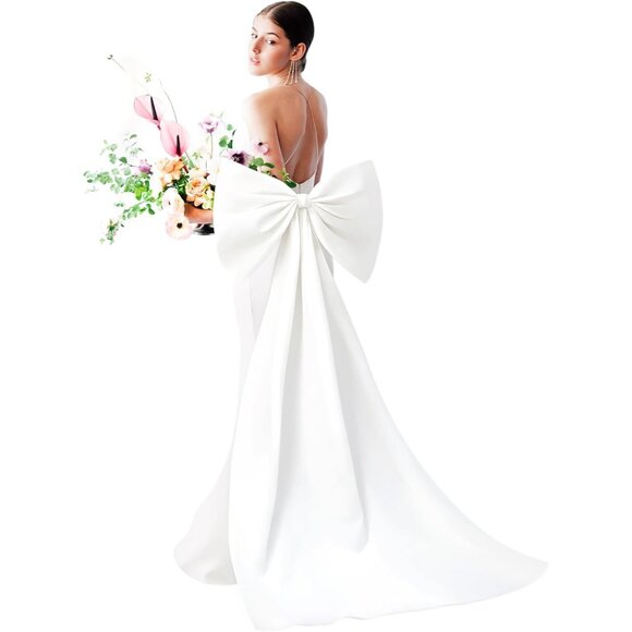 Big Satin Bow Cape Detachable Bow Train for Dress Bridal Wedding Formal